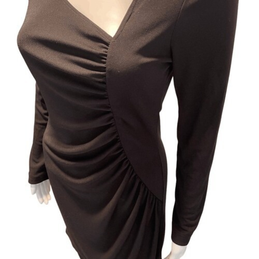 BCBG Paris Black Ruched V Neck Mini Dress M‎ - Picture 2 of 6